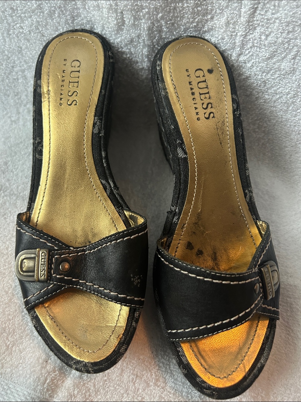 Guess Black Slip-On Mule Sandals with Gold Insole